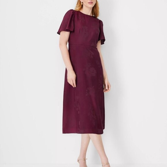 Ann Taylor Dresses & Skirts - NWT Ann Taylor Floral Jacquard Flutter Sleeve Flare Dress